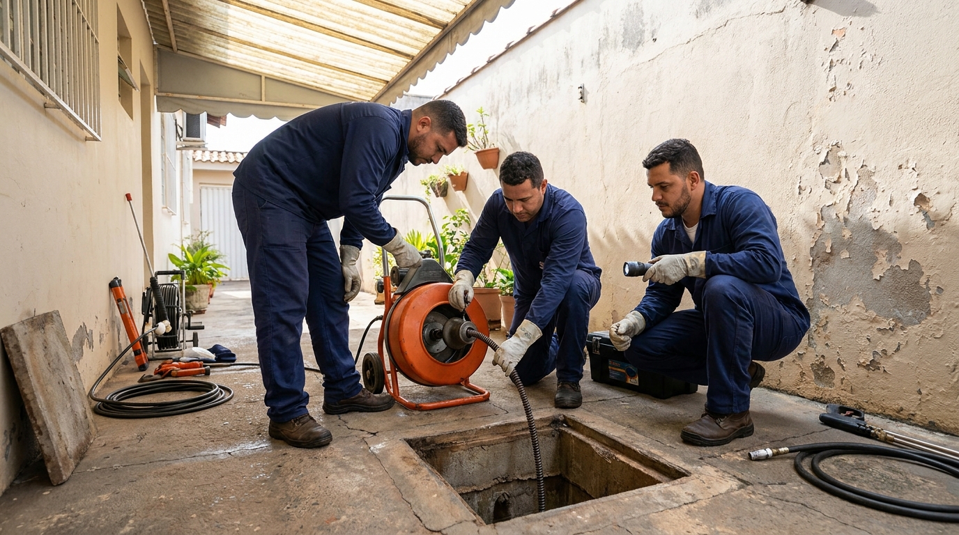 Desentupimento de esgoto com equipamento em Canoas‑RS