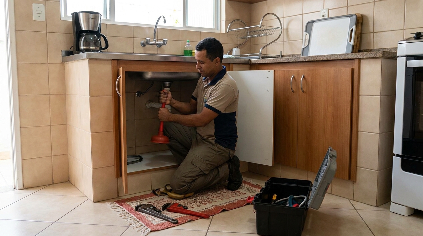 Desentupimento de pia da cozinha em São Gonçalo‑RJ