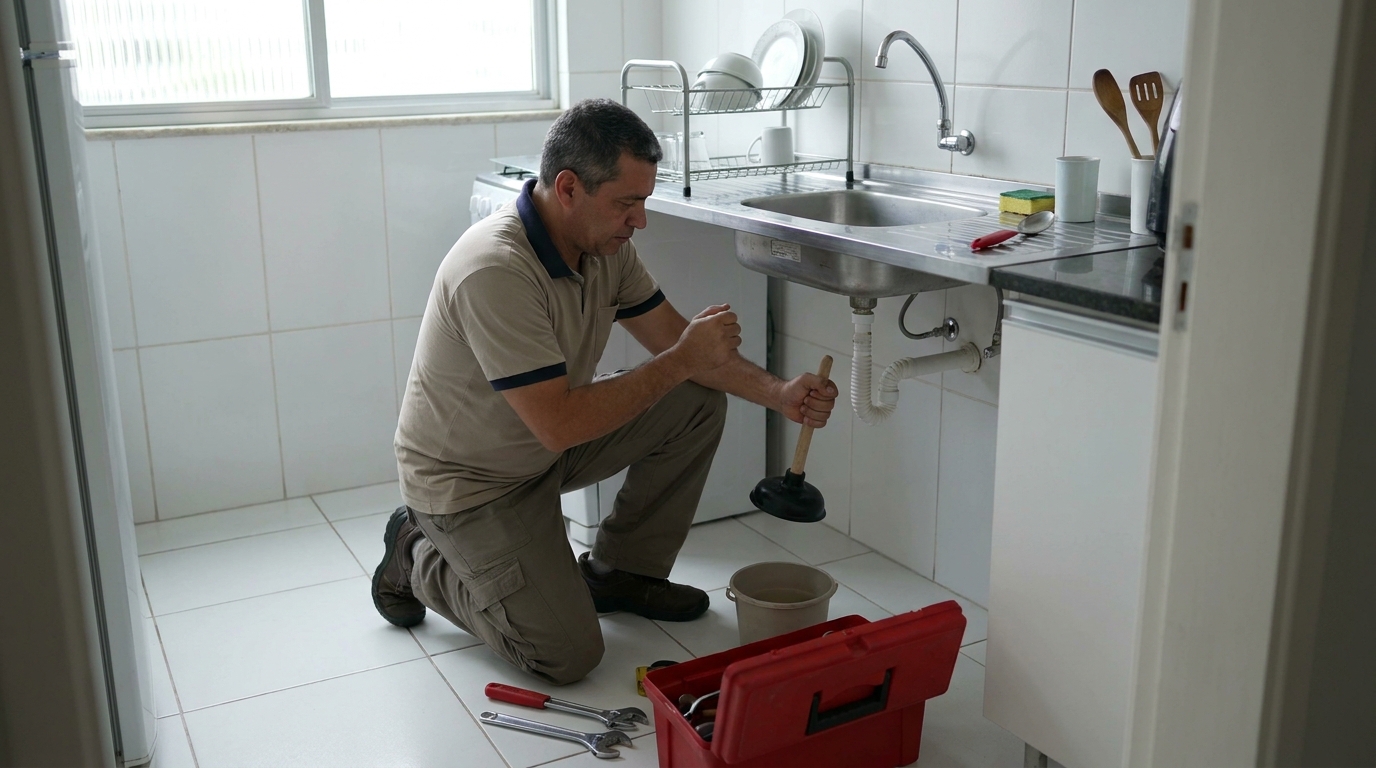 Desentupimento de pia residencial em Campo Grande‑MS