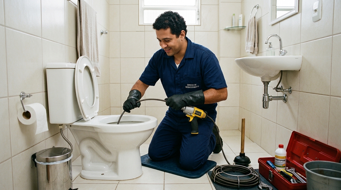 Desentupimento de vaso sanitário no banheiro em Ipatinga‑MG