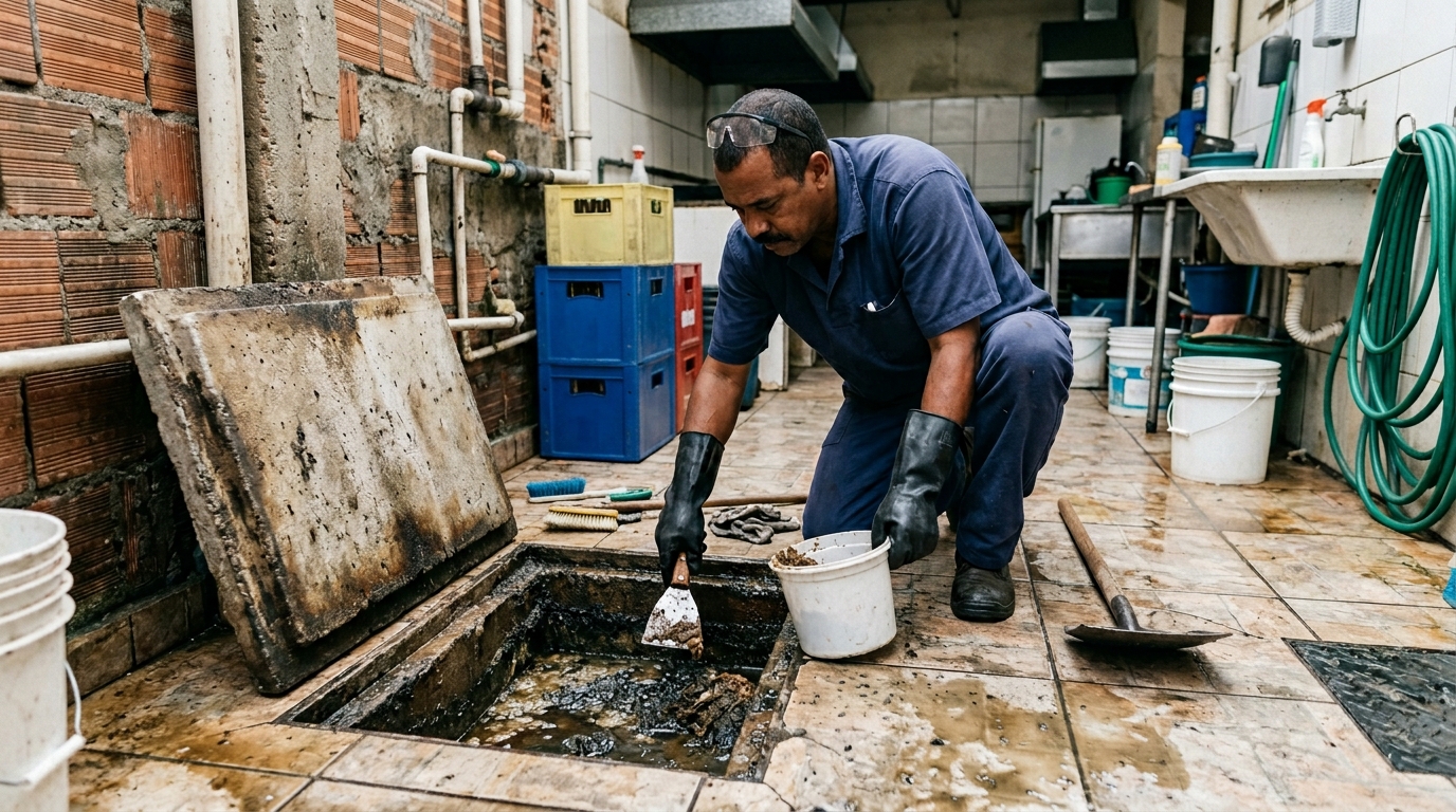 Limpeza de caixa de gordura residencial em Ipatinga‑MG
